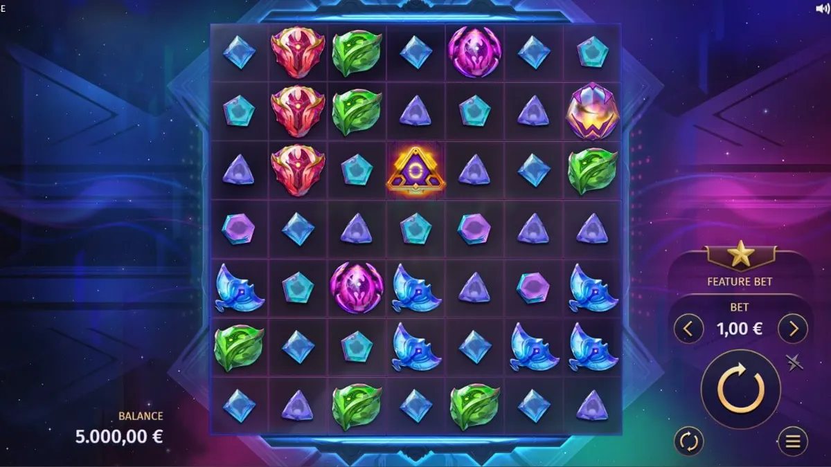Tampilan visual slot Phantom Pulse dengan tema kosmik dan grid 7x7